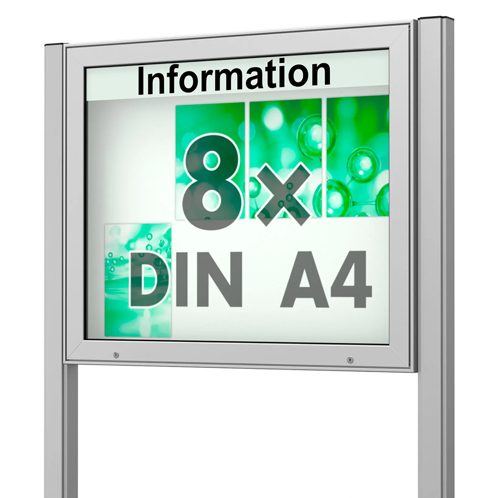 8 x DIN A4 Schaukasten Plenum eckig - der "Klassiker" - 100mm Bautiefe - mit Pfosten und optionaler LED-Beleuchtung
